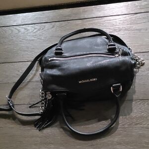 Michael Kors Black Satchel with Silver Chain Accents
